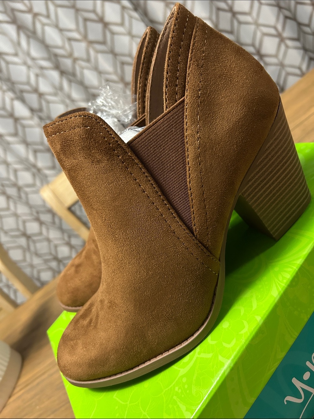 Y Not? Women's Chestnut Suede Ankle Booties with Block Heel